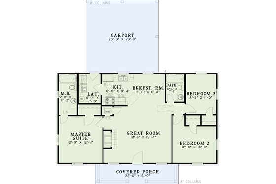 Floor Plan - Main Floor for Traditional House Plan #17-1162 - 3 bed, 2 bath