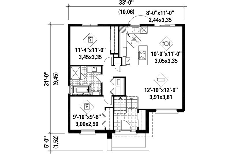 Dream House Plan - Floor Plan - Main Floor for Contemporary House Plan #25-4265 - 2 bed, 1 bath