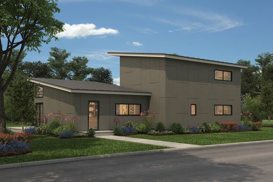 Exterior - Front Elevation 1 for Modern House Plan #497-31 - 3 bed, 2 bath