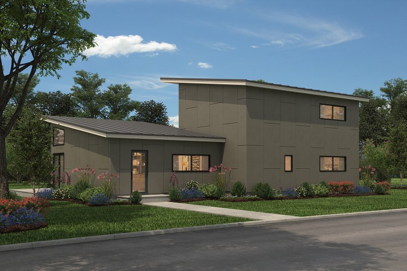 House Blueprint - Exterior - Front Elevation 1 for Modern House Plan #497-31 - 3 bed, 2 bath