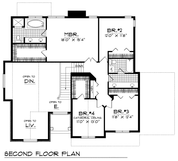 Architectural House Design - Traditional Floor Plan - Upper Floor Plan #70-434