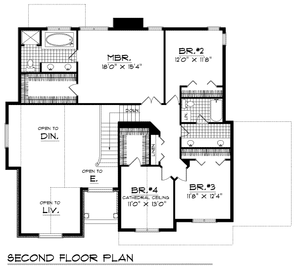Traditional Floor Plan - Upper Floor Plan #70-434