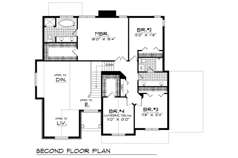 Home Plan - Floor Plan - Upper Floor for Traditional House Plan #70-434 - 4 bed, 2.5 bath