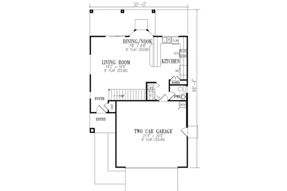 Floor Plan - Main Floor for Mediterranean House Plan #1-292 - 3 bed, 2.5 bath