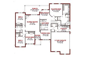 Floor Plan - Main Floor for Traditional House Plan #63-203 - 4 bed, 3.5 bath