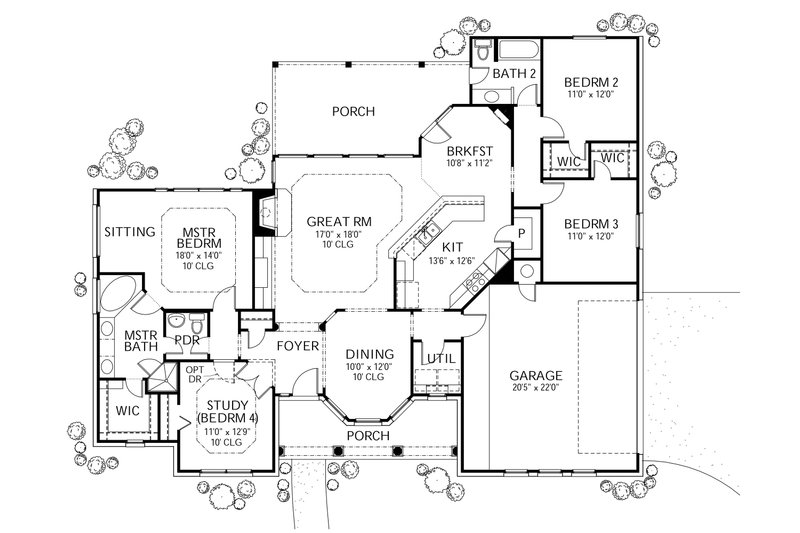 House Plan Design - Floor Plan - Main Floor for Traditional House Plan #80-116 - 4 bed, 2 bath