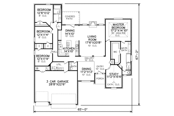 Floor Plan - Main Floor for Traditional House Plan #65-349 - 4 bed, 3 bath