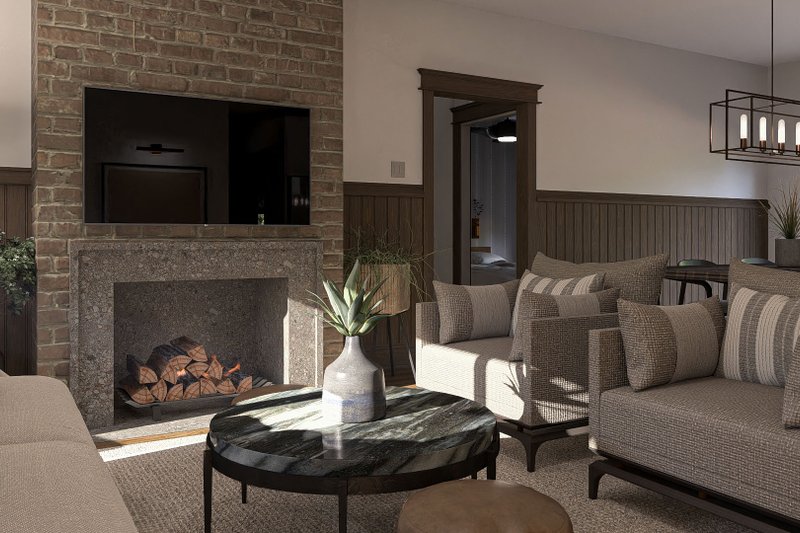 House Design - Interior - Family Room 1 for Craftsman House Plan #455-418 - 3 bed, 2 bath