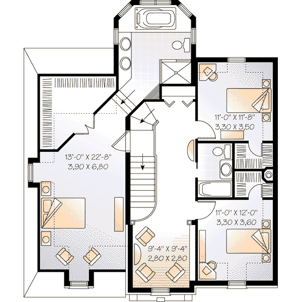 Architectural House Design - European Floor Plan - Upper Floor Plan #23-574