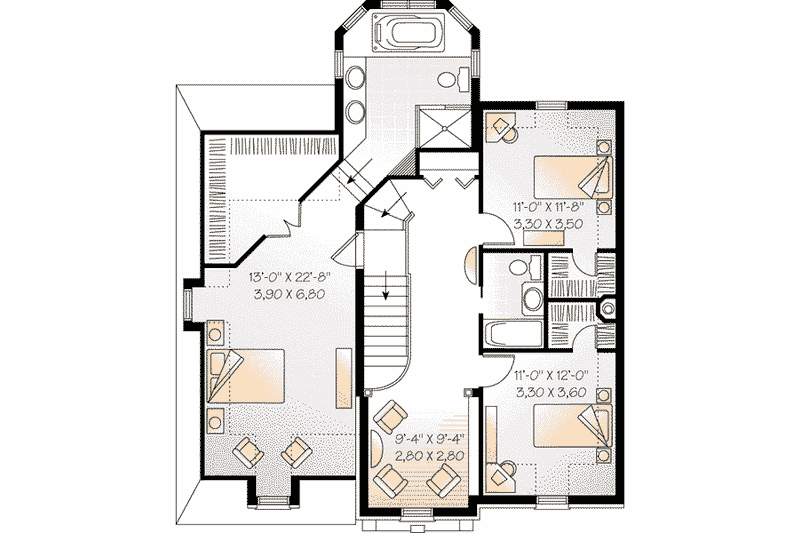Architectural House Design - Floor Plan - Upper Floor for European House Plan #23-574 - 3 bed, 2.5 bath