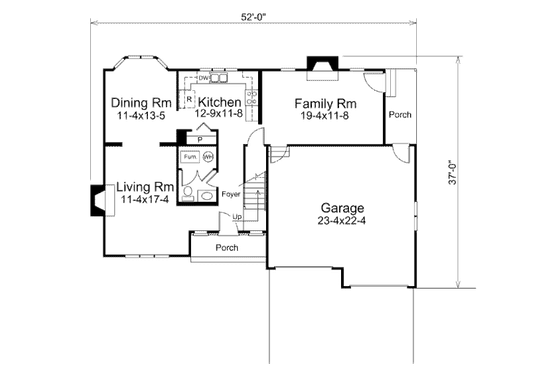 Floor Plan - Main Floor for Traditional House Plan #57-452 - 3 bed, 2.5 bath