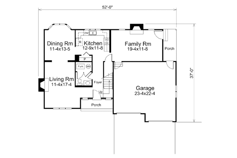 Architectural House Design - Floor Plan - Main Floor for Traditional House Plan #57-452 - 3 bed, 2.5 bath
