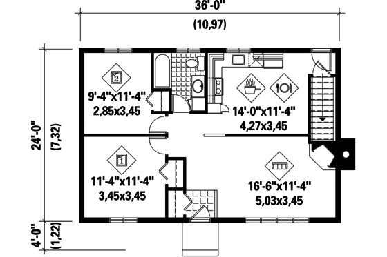Floor Plan - Main Floor for Ranch House Plan #25-4432 - 2 bed, 1 bath