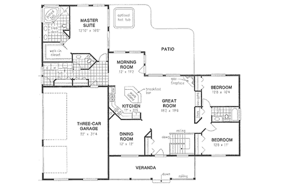 Floor Plan - Main Floor for Country House Plan #18-4506 - 3 bed, 2.5 bath