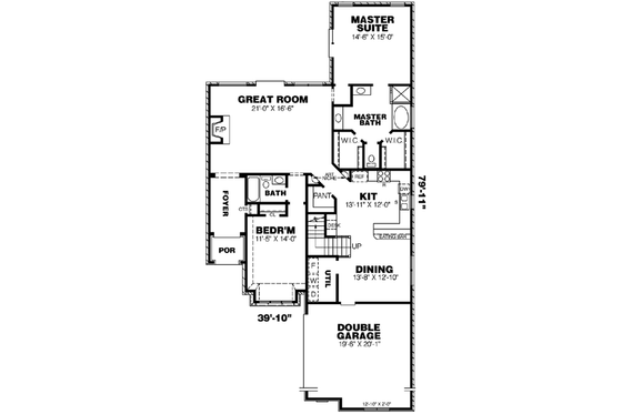 Floor Plan - Main Floor for Cottage House Plan #34-180 - 3 bed, 3 bath