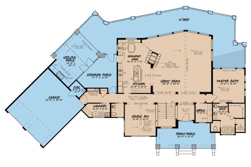 Home Plan - Floor Plan - Main Floor for Contemporary House Plan #923-86 - 3 bed, 2.5 bath