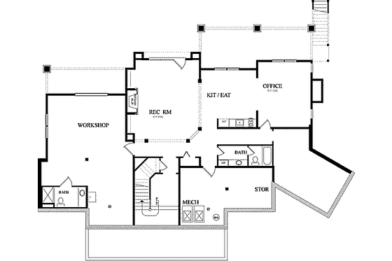 Floor Plan - Lower Floor for Southern House Plan #71-140 - 3 bed, 4.5 bath