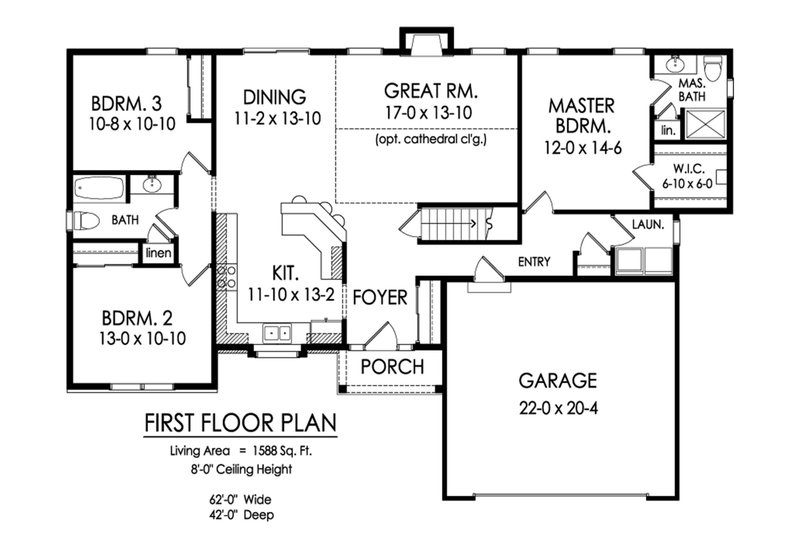 Dream House Plan - Floor Plan - Main Floor for Ranch House Plan #1010-4 - 2 bed, 2 bath