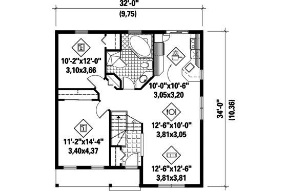 Floor Plan - Main Floor for Country House Plan #25-4448 - 2 bed, 1 bath