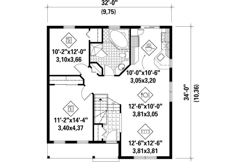 Home Plan - Floor Plan - Main Floor for Country House Plan #25-4448 - 2 bed, 1 bath