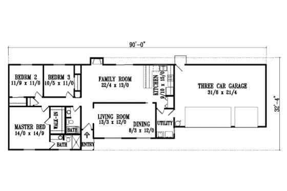 Floor Plan - Main Floor for Adobe / Southwestern House Plan #1-1306 - 3 bed, 2 bath