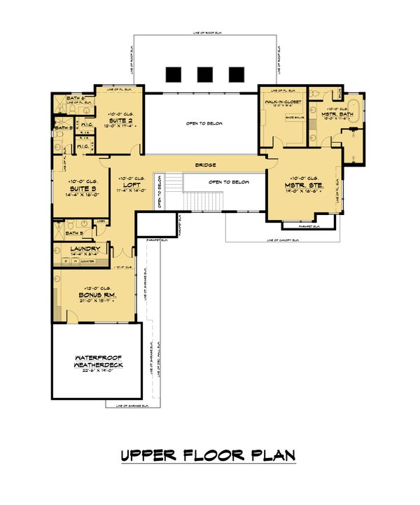 House Blueprint - Contemporary Floor Plan - Upper Floor Plan #1066-186
