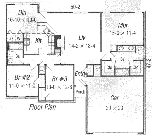 Floor Plan - Main Floor for Traditional House Plan #329-147 - 3 bed, 2 bath