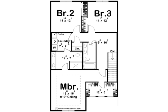 Floor Plan - Upper Floor for Farmhouse House Plan #455-387 - 3 bed, 2.5 bath