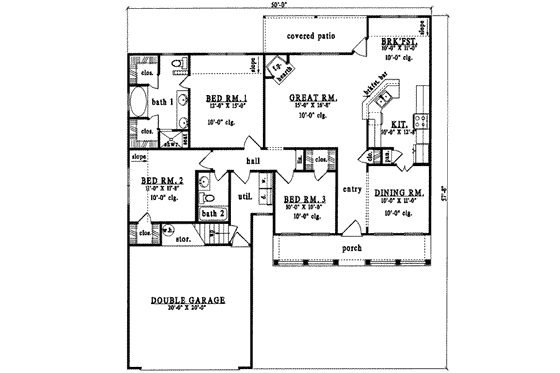 Floor Plan - Main Floor for Country House Plan #42-304 - 3 bed, 2 bath