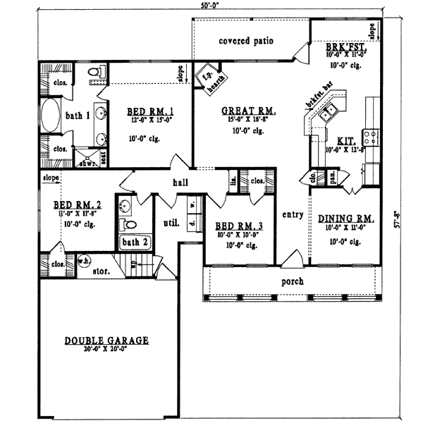 Floor Plan - Main Floor for Country House Plan #42-304 - 3 bed, 2 bath