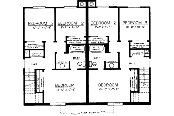 Floor Plan - Upper Floor for Southern House Plan #303-161 - 3 bed, 1.5 bath