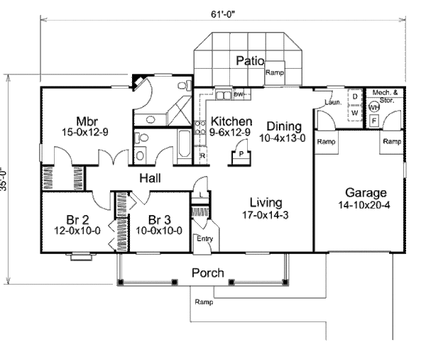 House Design - Ranch Floor Plan - Main Floor Plan #57-331