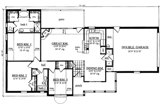 Floor Plan - Main Floor for Traditional House Plan #42-289 - 3 bed, 2 bath