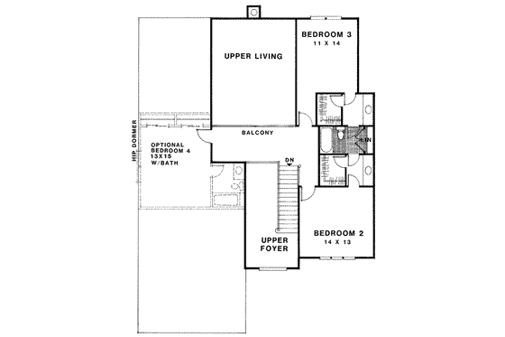 Floor Plan - Upper Floor for European House Plan #56-193 - 3 bed, 2.5 bath