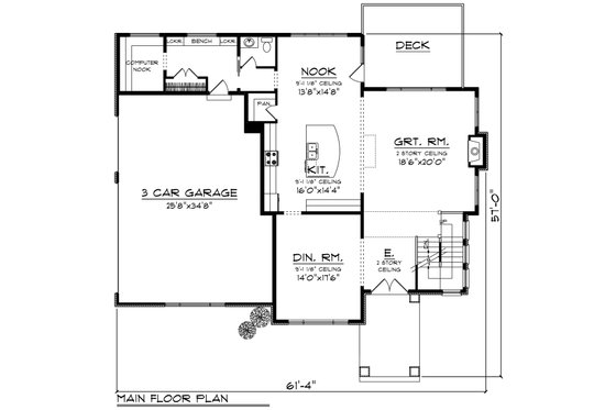 Floor Plan - Main Floor for Prairie House Plan #70-1283 - 3 bed, 2.5 bath