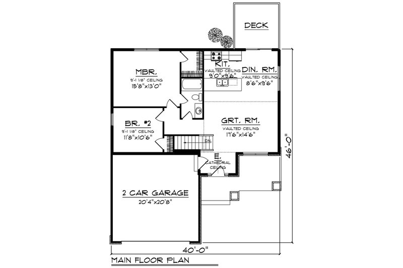 House Blueprint - Floor Plan - Main Floor for Craftsman House Plan #70-1256 - 2 bed, 1 bath