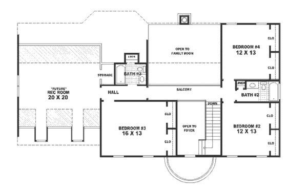 Floor Plan - Upper Floor for Colonial House Plan #81-260 - 4 bed, 3.5 bath