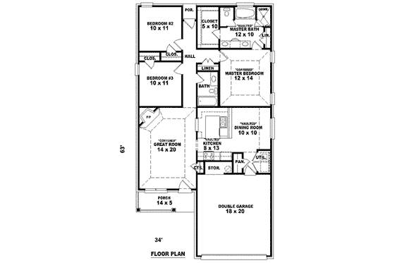 Floor Plan - Main Floor for European House Plan #81-1418 - 3 bed, 2 bath