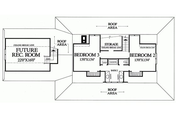 Southern style house plan, upper level floor plan
