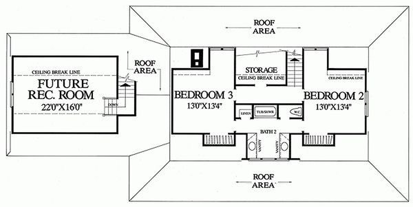 Southern style house plan, upper level floor plan