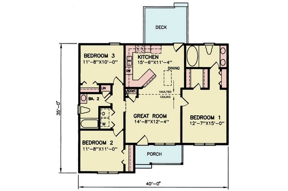 Floor Plan - Main Floor for Traditional House Plan #54-619 - 3 bed, 2 bath