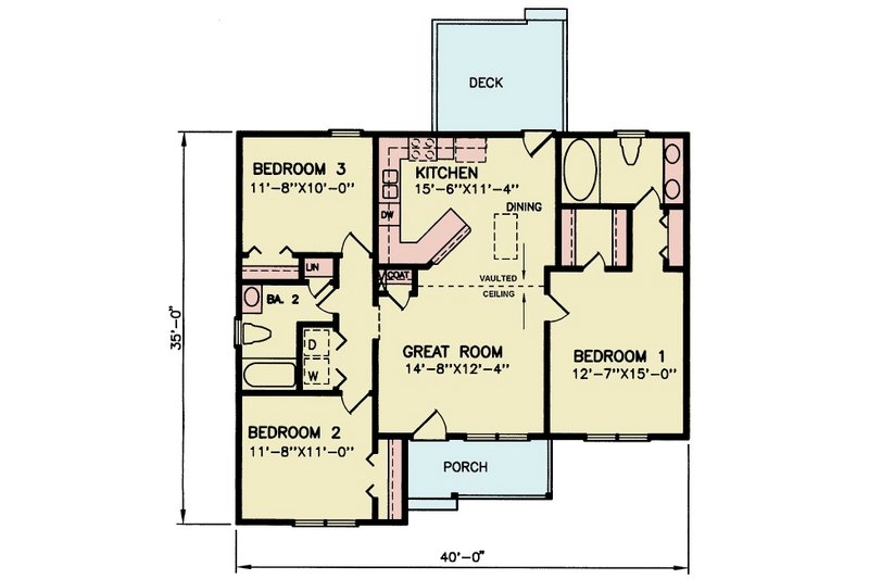 House Plan Design - Floor Plan - Main Floor for Traditional House Plan #54-619 - 3 bed, 2 bath