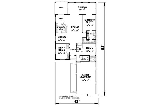 Floor Plan - Main Floor for Ranch House Plan #20-2285 - 3 bed, 2 bath