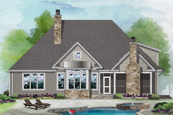 Exterior - Rear Elevation for Cottage House Plan #929-1098 - 3 bed, 2 bath