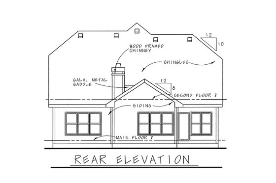 Exterior - Rear Elevation for Bungalow House Plan #20-1232 - 3 bed, 2.5 bath