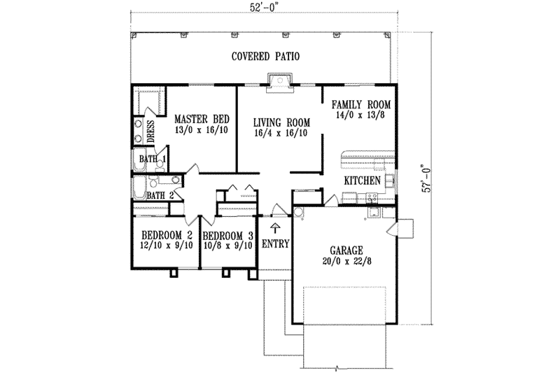 Home Plan - Floor Plan - Main Floor for Adobe / Southwestern House Plan #1-1292 - 3 bed, 2 bath