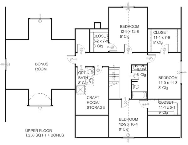 Traditional Floor Plan - Upper Floor Plan #901-32