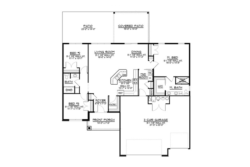 House Plan Design - Floor Plan - Main Floor for Ranch House Plan #1064-165 - 3 bed, 2 bath