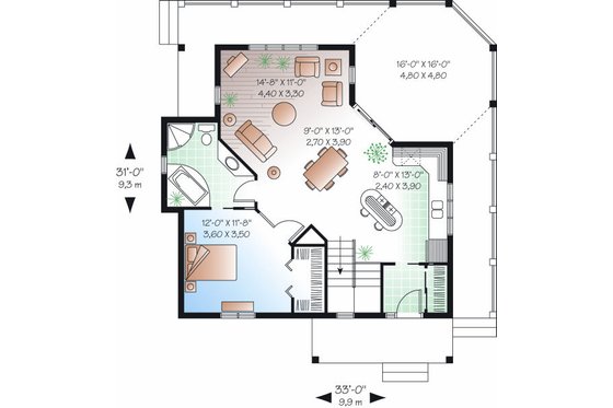 Floor Plan - Main Floor for Cottage House Plan #23-847 - 1 bed, 1 bath