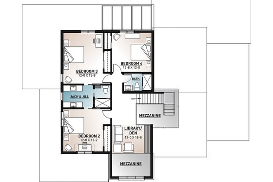 Floor Plan - Upper Floor for Farmhouse House Plan #23-2691 - 4 bed, 3.5 bath